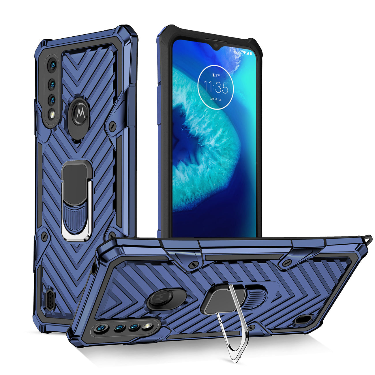 Kickstand Anti-Shock And Anti Falling Case for Moto G8 Power Lite In Blue - Durable & Reliable