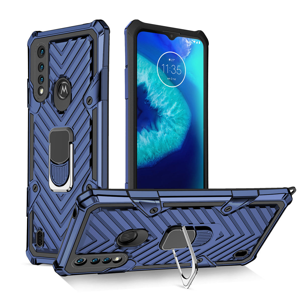 Kickstand Anti-Shock And Anti Falling Case for Moto G8 Power Lite In Blue - Durable & Reliable
