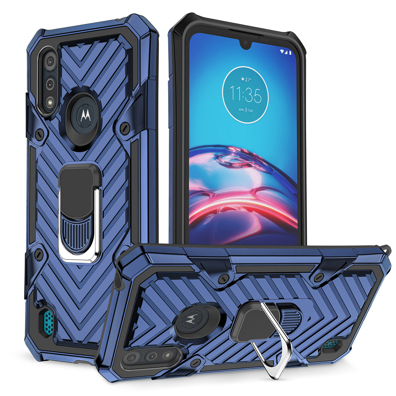 Kickstand Anti-Shock And Anti Falling Case for Moto E6S In Blue - Heavy Duty & Reliable