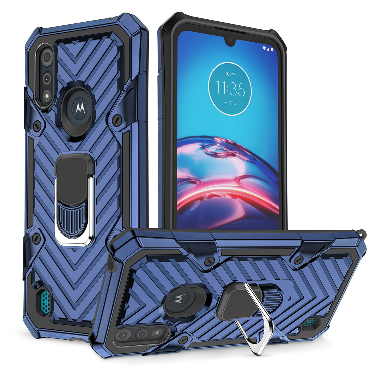 Kickstand Anti-Shock And Anti Falling Case for Moto E6S In Blue - Heavy Duty & Reliable
