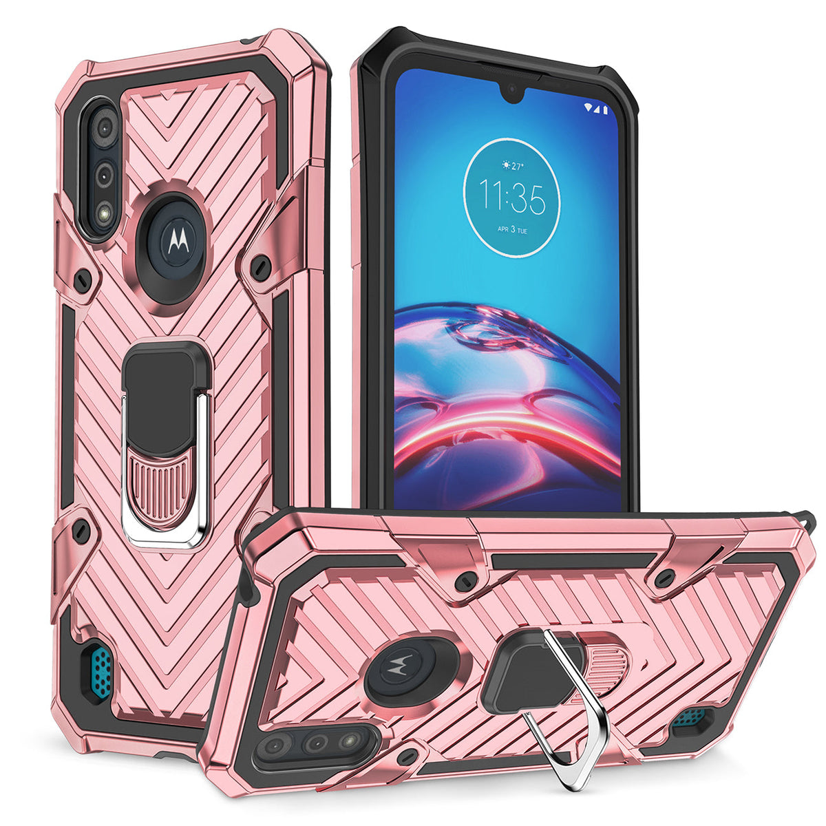 Kickstand Anti-Shock And Anti Falling Case for Moto E6S In Rose Gold - Ultra-Slim & Reliable