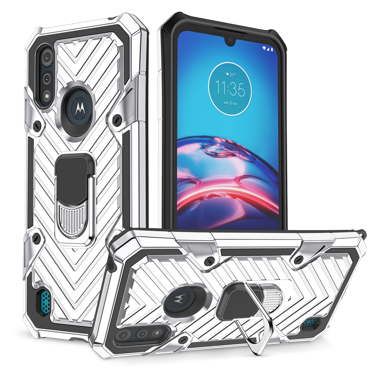 Kickstand Anti-Shock And Anti Falling Case for Moto E6S In Silver - Durable & Reliable