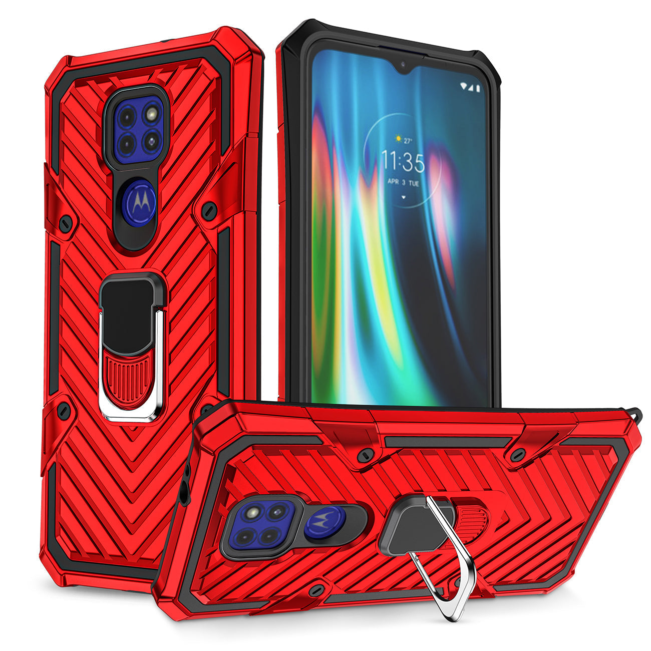 Kickstand Anti-Shock And Anti Falling Case for Moto G9/G9 PLAY In Red - Durable & Reliable