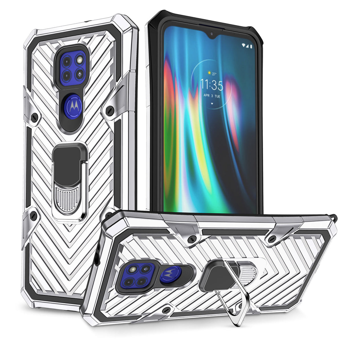 Kickstand Anti-Shock And Anti Falling Case for Moto G9/G9 PLAY In Silver - Premium & Reliable