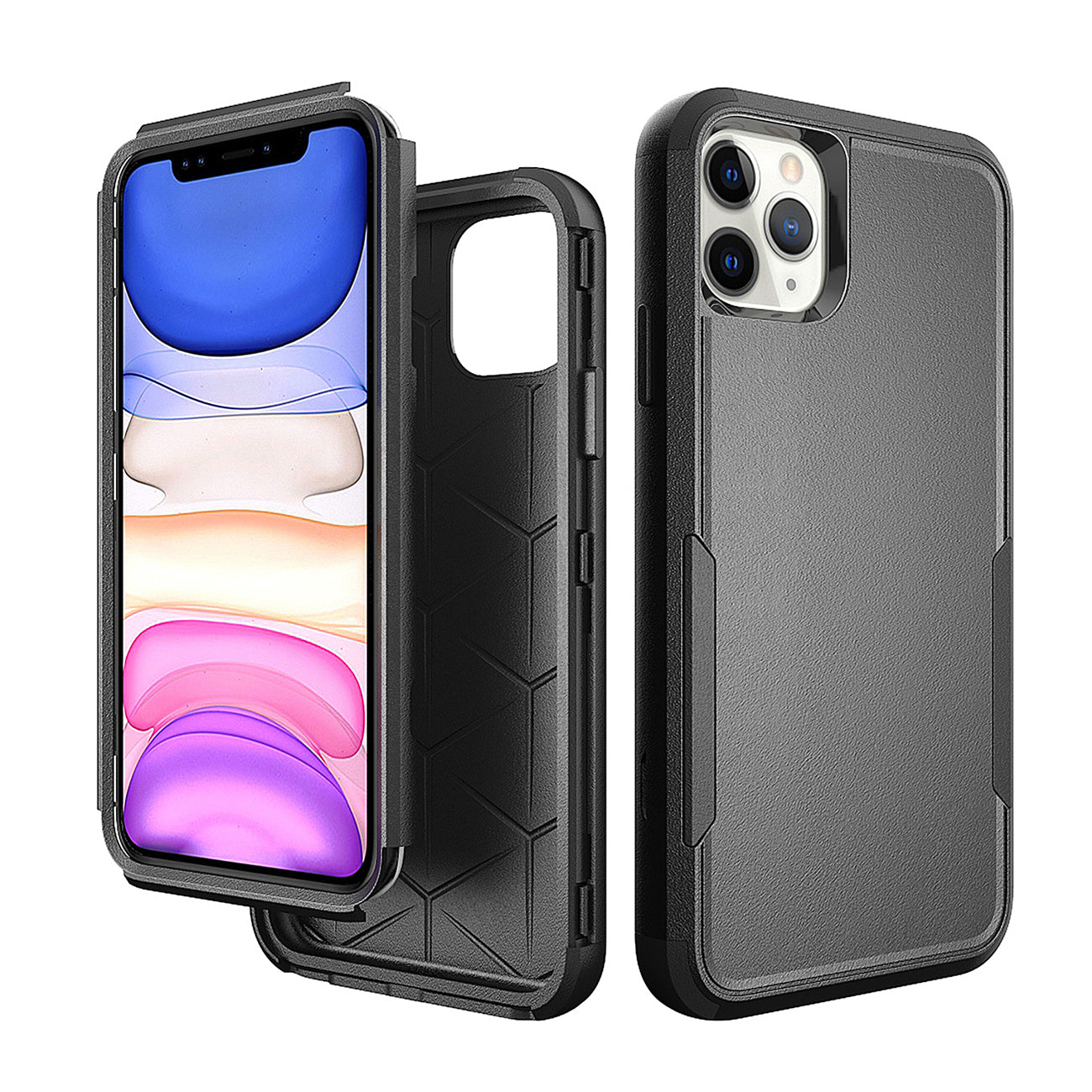 IPHONE 11 PRO Compatible 3in1 Hybrid Heavy Duty Defender Rugged Armor Case For APPLE IPHONE 11 PRO In Black - Shockproof Protection by