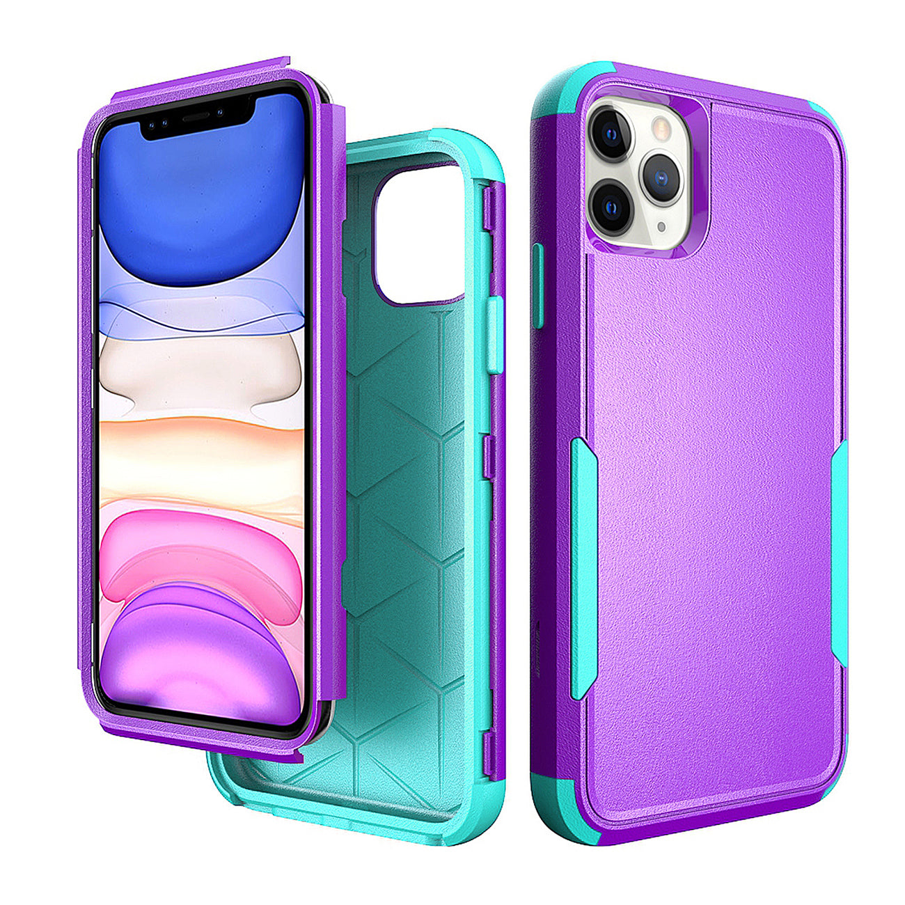 IPHONE 11 PRO Compatible 3in1 Hybrid Heavy Duty Defender Rugged Armor Case For APPLE IPHONE 11 PRO In Purple - Heavy Duty Protection by