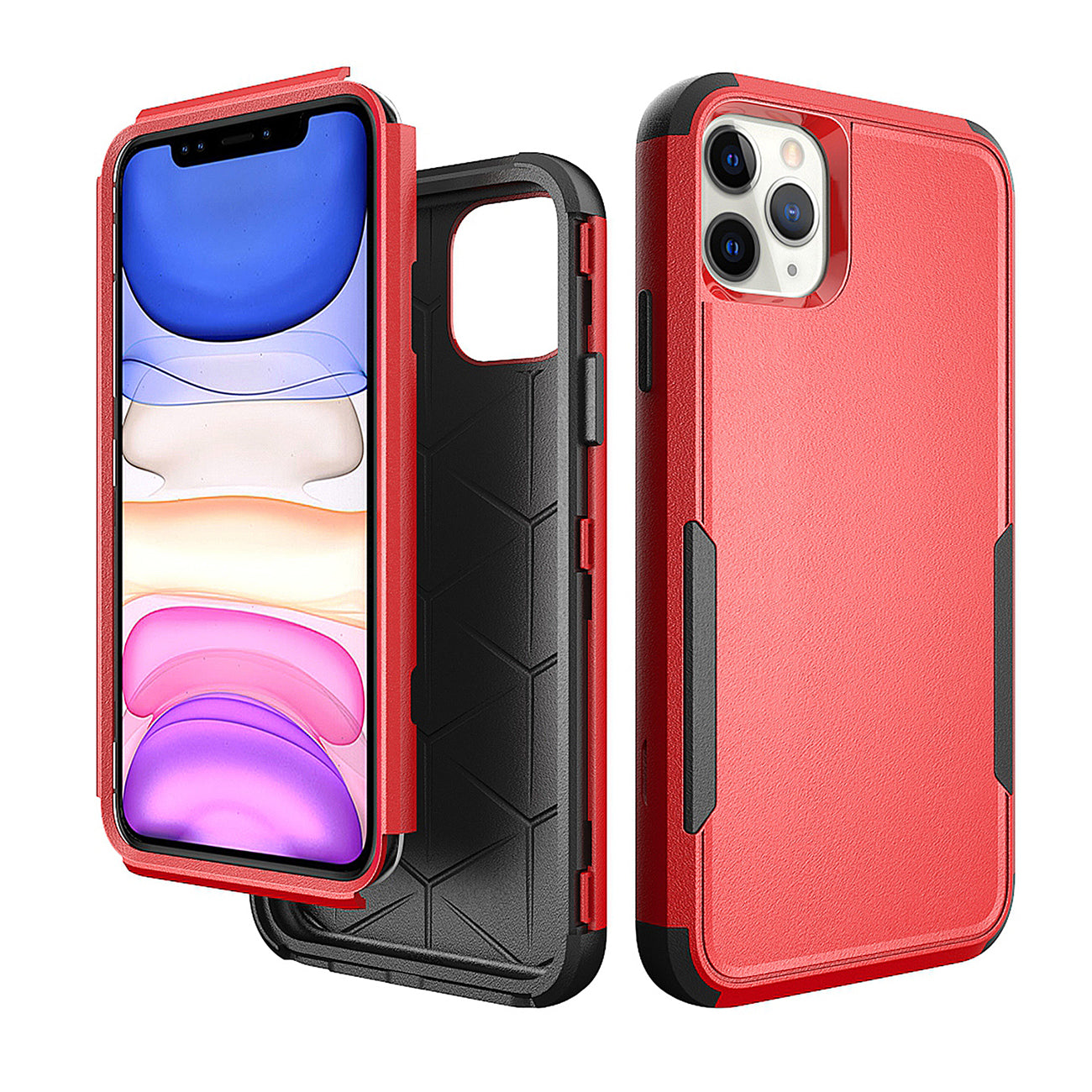 IPHONE 11 PRO Compatible 3in1 Hybrid Heavy Duty Defender Rugged Armor Case For APPLE IPHONE 11 PRO In Red - Durable Protection by