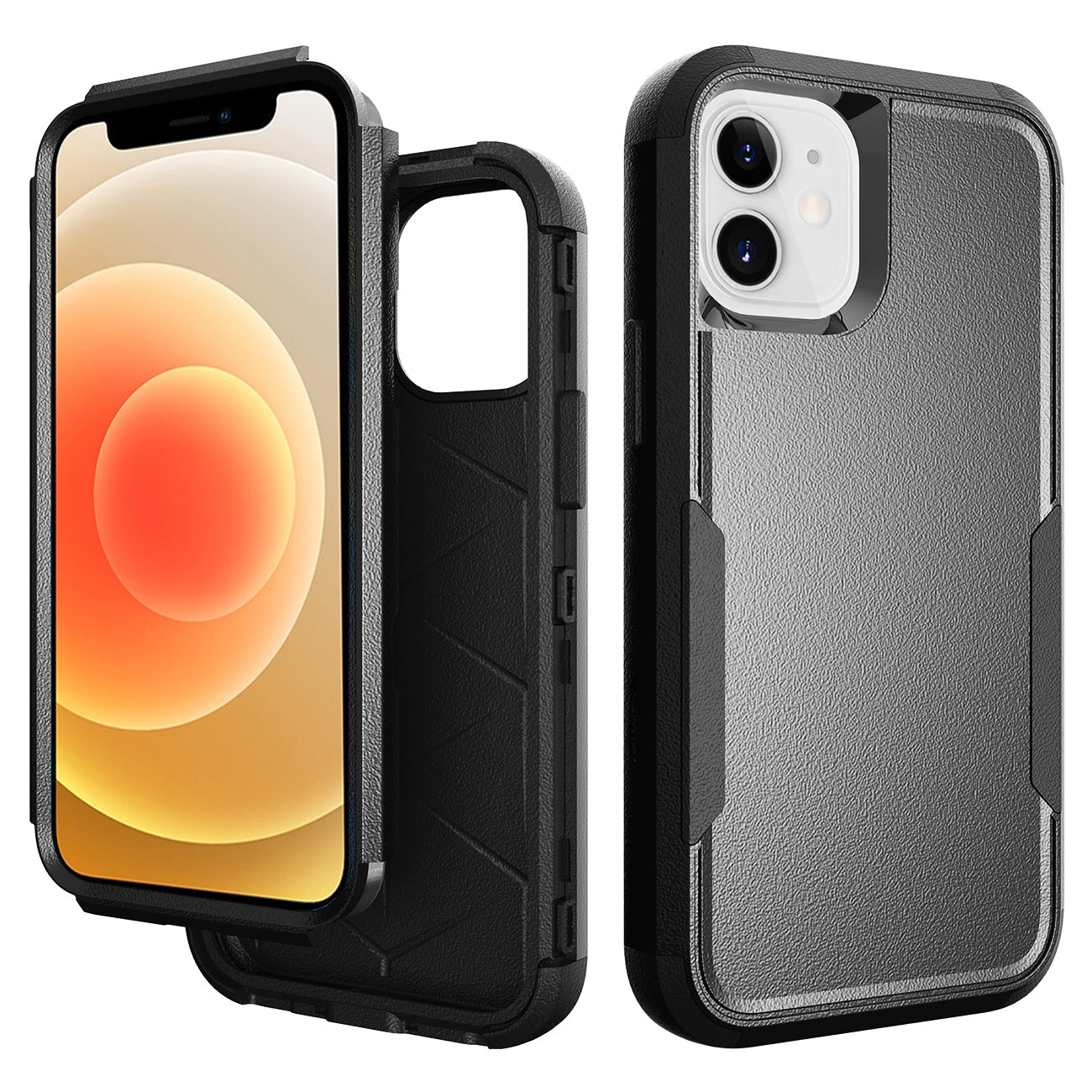 IPHONE 12 MINI Compatible 3in1 Hybrid Heavy Duty Defender Rugged Armor Case For APPLE IPHONE 12 MINI In Black - Premium Protection by
