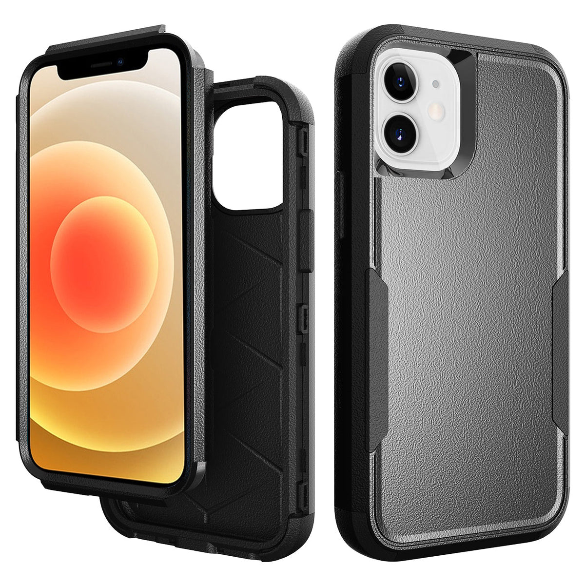 IPHONE 12 MINI Compatible 3in1 Hybrid Heavy Duty Defender Rugged Armor Case For APPLE IPHONE 12 MINI In Black - Premium Protection by