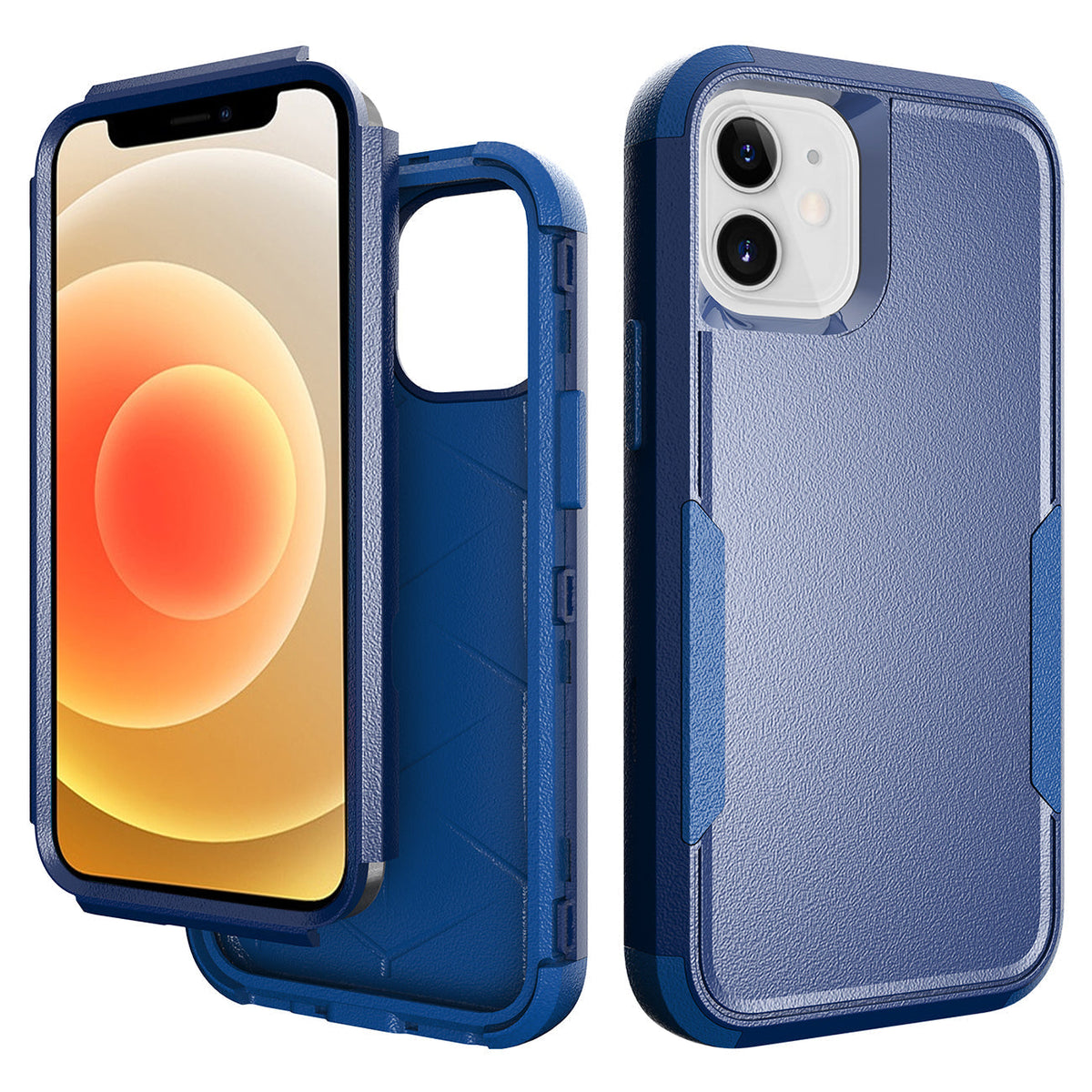IPHONE 12 MINI Compatible 3in1 Hybrid Heavy Duty Defender Rugged Armor Case For APPLE IPHONE 12 MINI In Navy - Durable Protection by