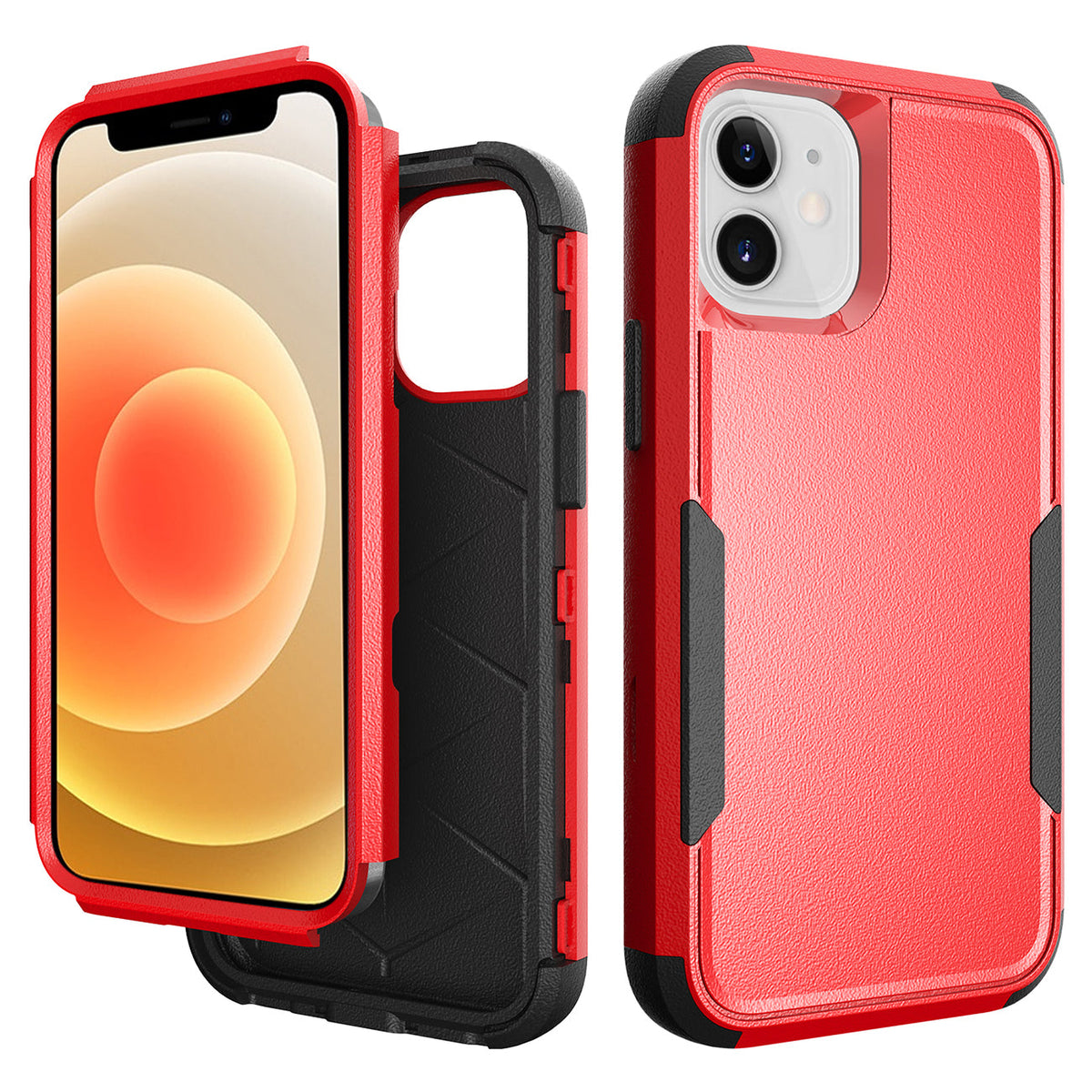 IPHONE 12 MINI Compatible 3in1 Hybrid Heavy Duty Defender Rugged Armor Case For APPLE IPHONE 12 MINI In Red - Premium Protection by