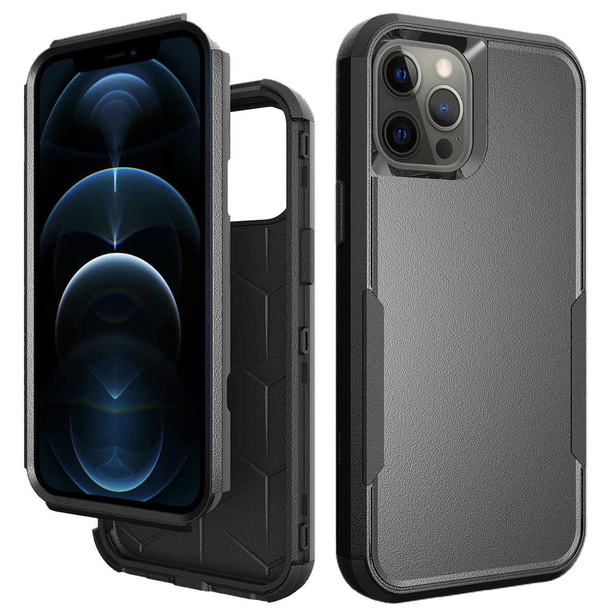 IPHONE 12 PRO Compatible 3in1 Hybrid Heavy Duty Defender Rugged Armor Case For APPLE IPHONE 12 PRO MAX In Black - Ultra-Slim Protection by