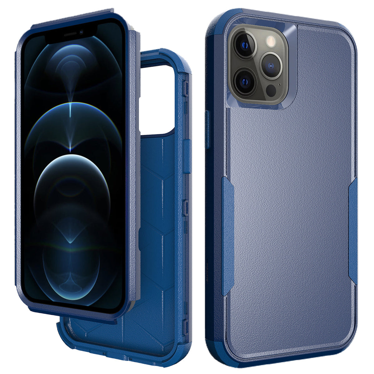 IPHONE 12 Compatible 3in1 Hybrid Heavy Duty Defender Rugged Armor Case For APPLE IPHONE 12 /12 PRO In Navy - Shockproof Protection by