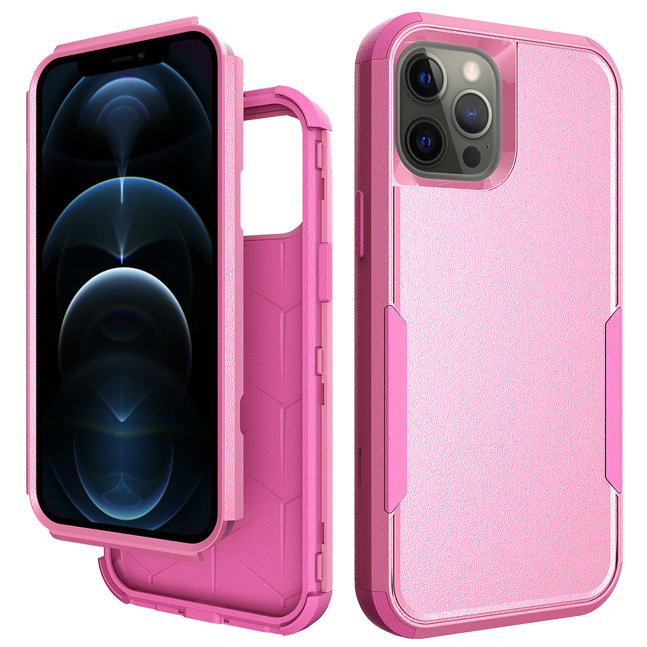 IPHONE 12 Compatible 3in1 Hybrid Heavy Duty Defender Rugged Armor Case For APPLE IPHONE 12 /12 PRO In Pink - Premium Protection by