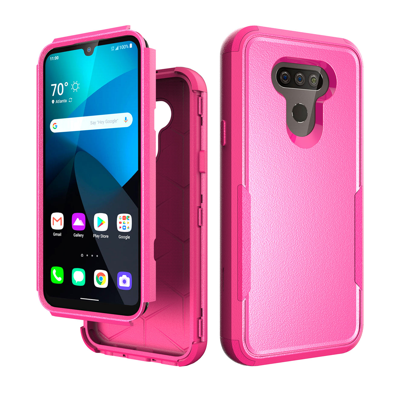 3in1 Hybrid Heavy Duty Defender Rugged Armor Case For LG HARMONY 4 In Hot pink - Durable & Reliable