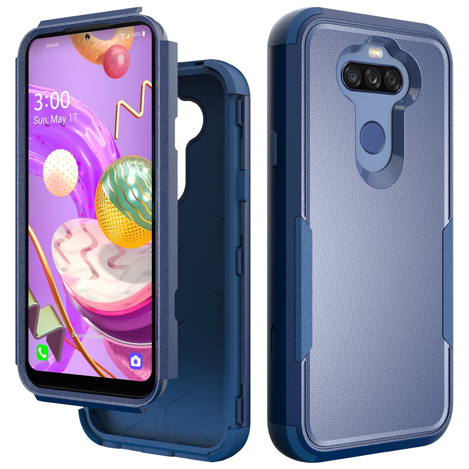 3in1 Hybrid Heavy Duty Defender Rugged Armor Military Grade Protective Case For LG STYLO5 In Blue - Crystal Clear & Reliable