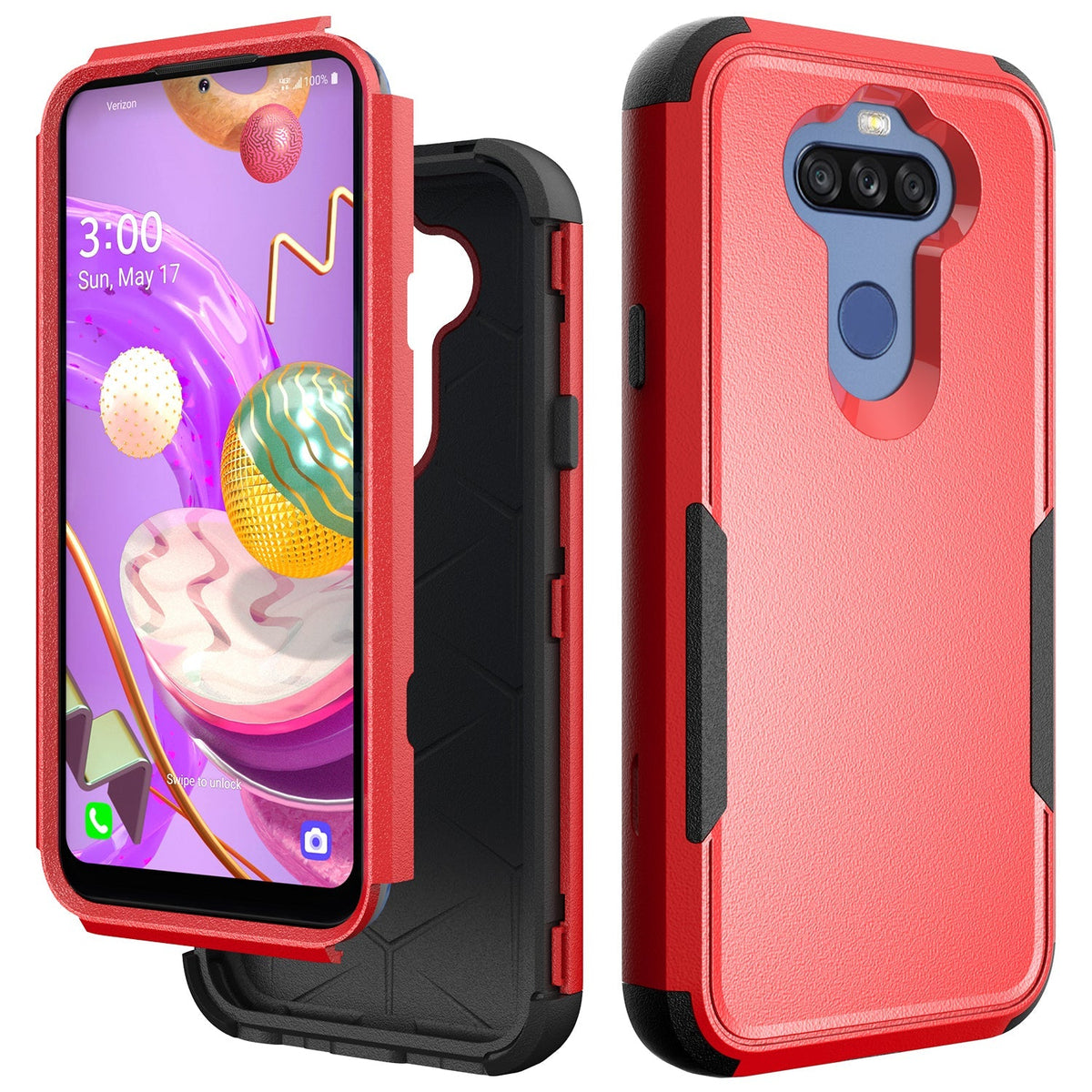 3in1 Hybrid Heavy Duty Defender Rugged Armor Military Grade Protective Case For LG STYLO5 In Red - Heavy Duty & Reliable