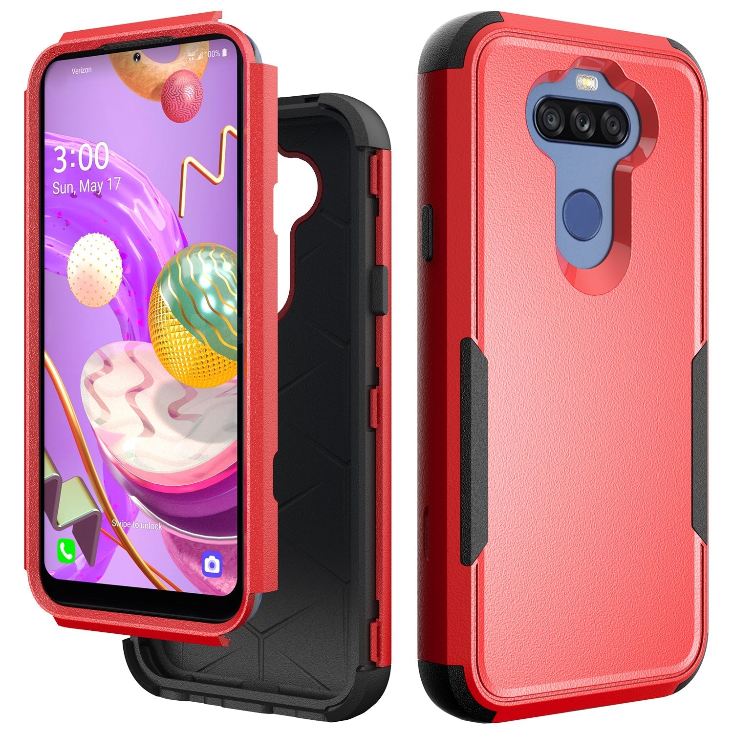 3in1 Hybrid Heavy Duty Defender Rugged Armor Military Grade Protective Case For LG STYLO5 In Red - Heavy Duty & Reliable