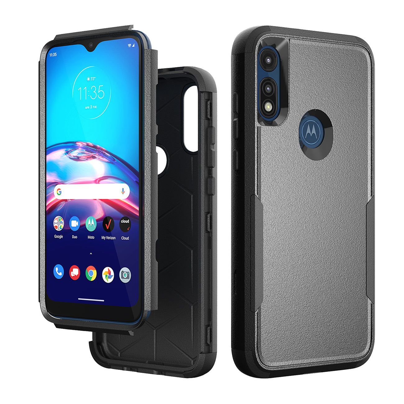 3in1 Hybrid Heavy Duty Defender Rugged Armor Case For MOTOROLA E7 2020 In Black - Heavy Duty & Reliable