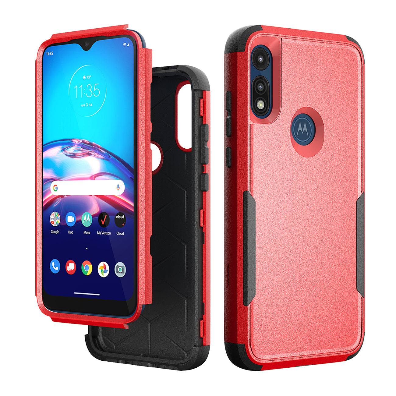 3in1 Hybrid Heavy Duty Defender Rugged Armor Case For MOTOROLA E7 2020 In Red - Durable & Reliable