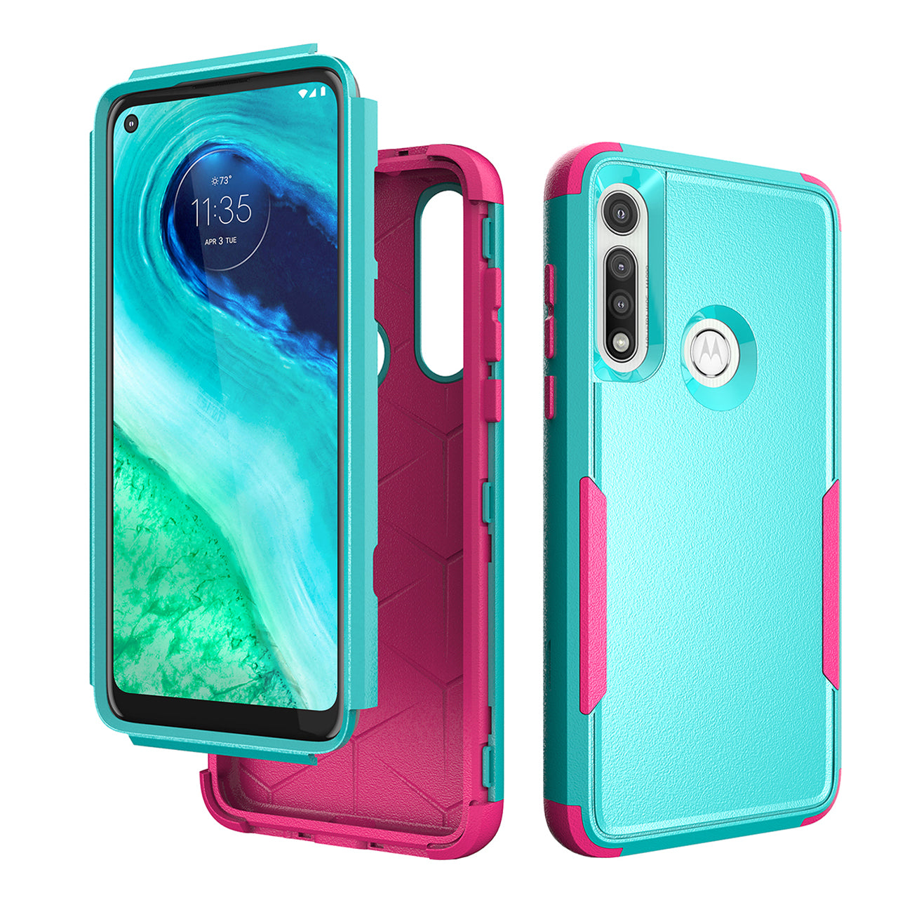 3in1 Hybrid Heavy Duty Defender Rugged Armor Military Grade Case For MOTOROLA G FAST 2020 In Green - Heavy Duty & Reliable