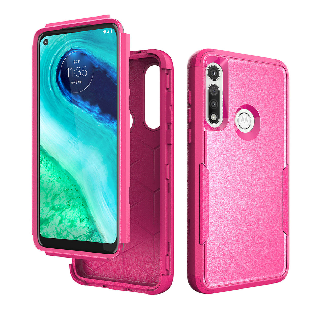 3in1 Hybrid Heavy Duty Defender Rugged Armor Military Grade Protective High Impact Case For MOTOROLA G FAST 2020 In Hot pink - Heavy Duty & Reliable