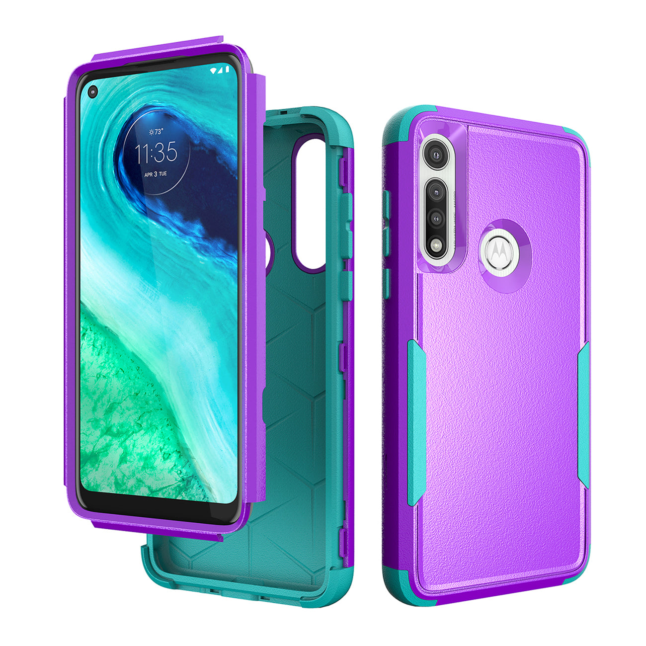 3in1 Hybrid Heavy Duty Defender Rugged Armor Military Grade Case For MOTOROLA G FAST 2020 In Purple - Heavy Duty & Reliable