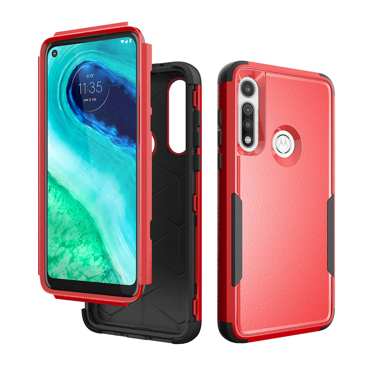 3in1 Hybrid Heavy Duty Defender Rugged Armor Military Grade Case For MOTOROLA G FAST 2020 In Red - Heavy Duty & Reliable
