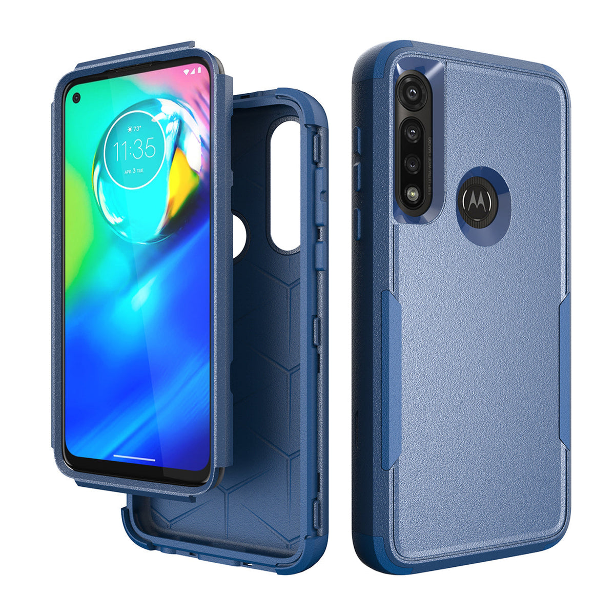 3in1 Hybrid Heavy Duty Defender Rugged Armor Military Grade Case MOTOROLA G POWER 2020 In Blue - Crystal Clear & Reliable