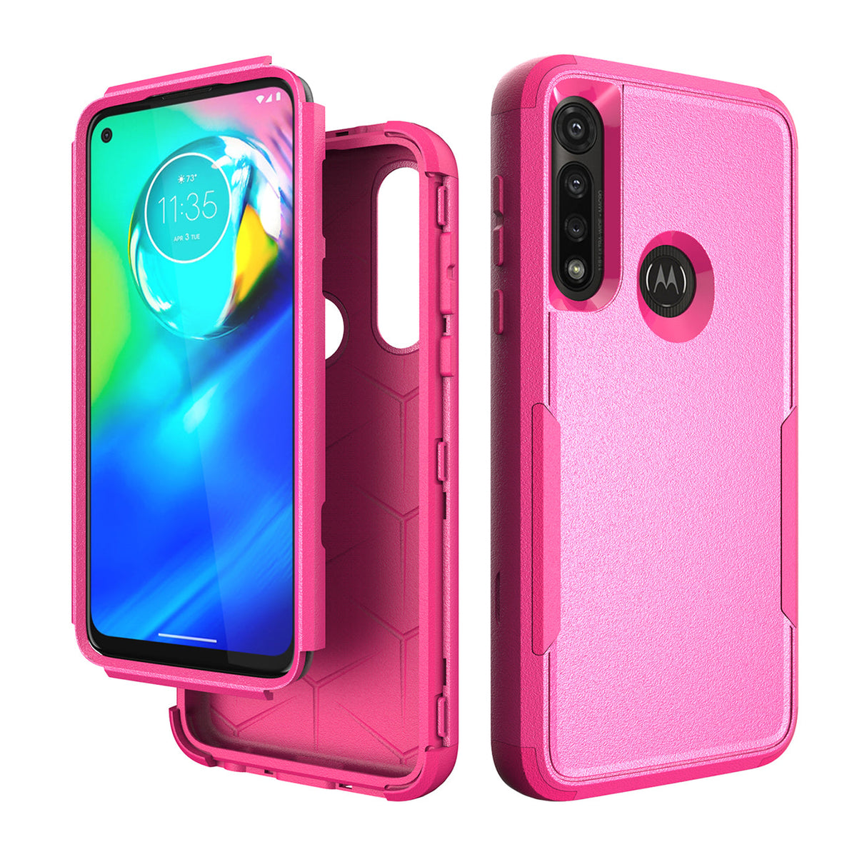 3in1 Hybrid Heavy Duty Defender Rugged Armor Military Grade Case MOTOROLA G POWER 2020 In Hot pink - Ultra-Slim & Reliable