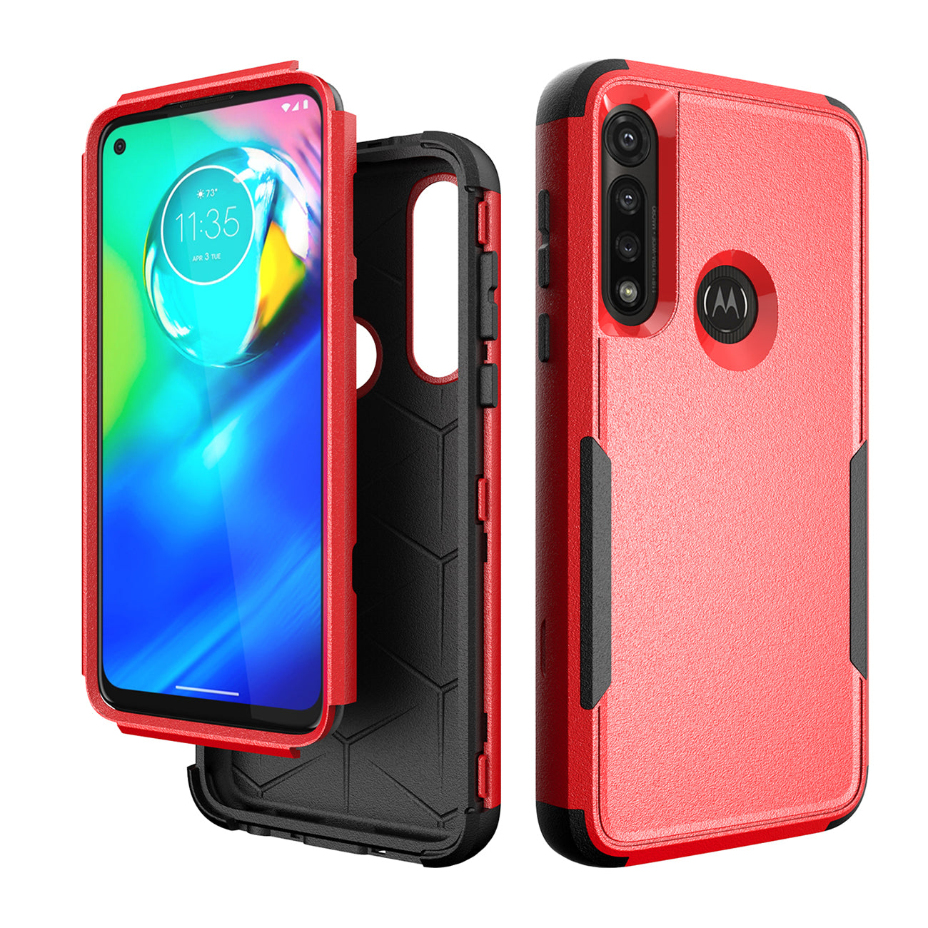 3in1 Hybrid Heavy Duty Defender Rugged Armor Military Grade Case MOTOROLA G POWER 2020 In Red - Premium & Reliable
