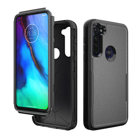 3in1 Hybrid Heavy Duty Defender Rugged Armor Military Grade Case MOTOROLA G STYLUS 2020 In Black - Crystal Clear & Reliable
