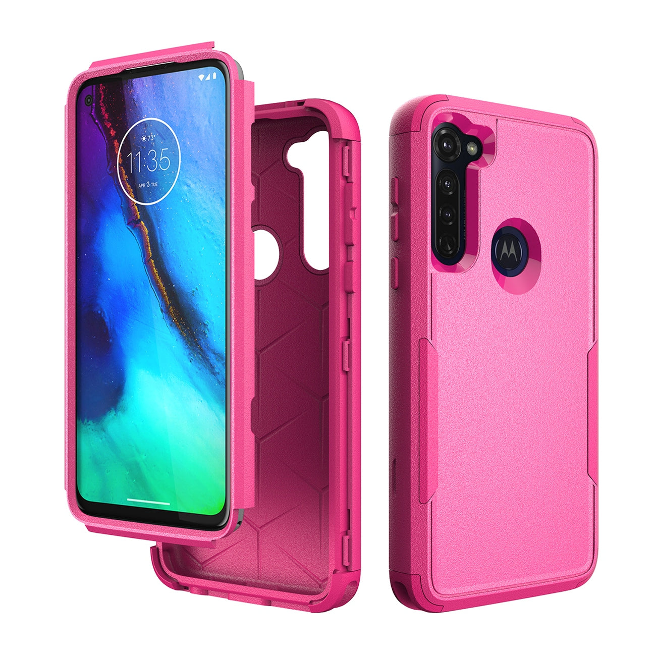 3in1 Hybrid Heavy Duty Defender Rugged Armor Military Grade Case MOTOROLA G STYLUS 2020 In Hot pink - Ultra-Slim & Reliable