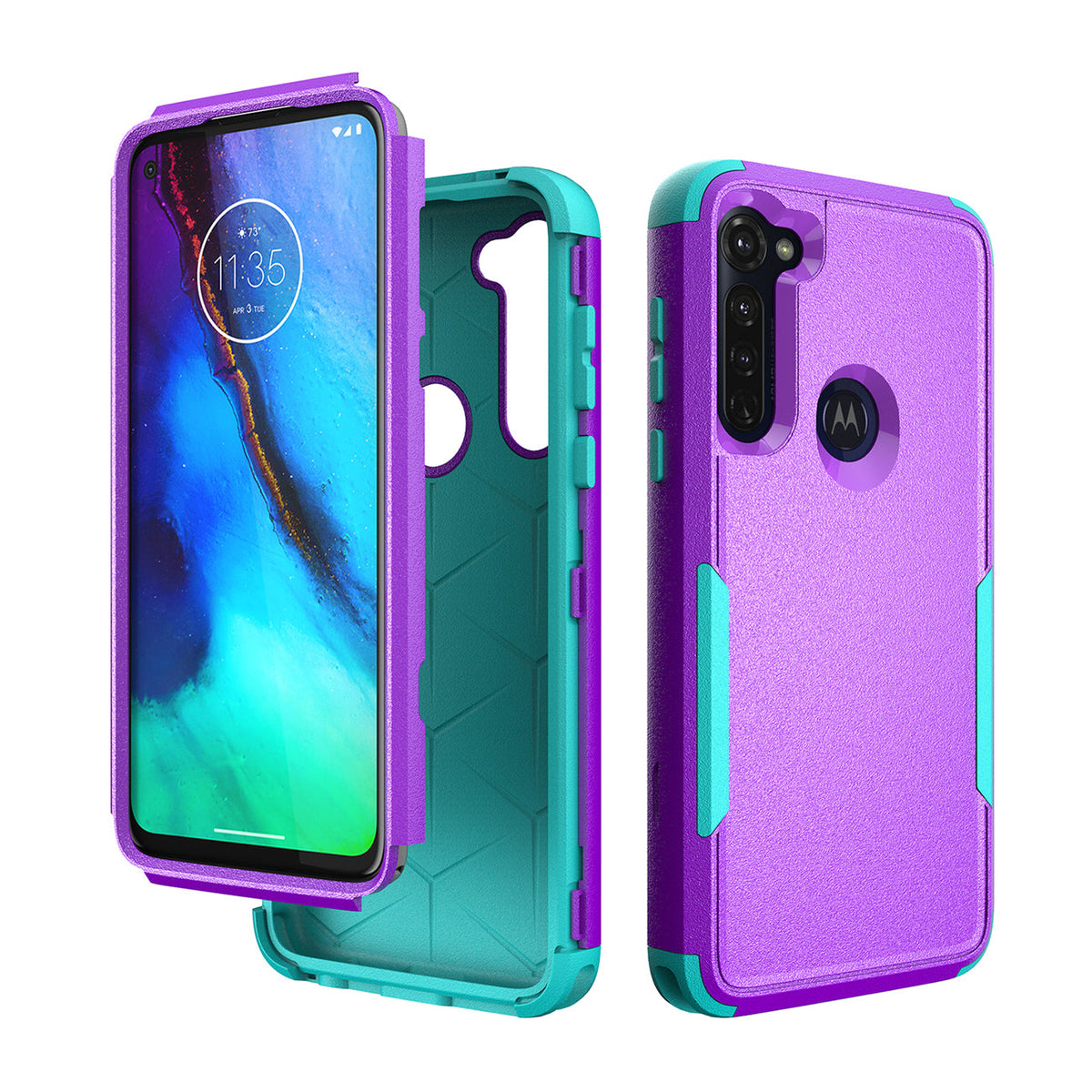 3in1 Hybrid Heavy Duty Defender Rugged Armor Military Grade Case MOTOROLA G STYLUS 2020 In Purple - Heavy Duty & Reliable