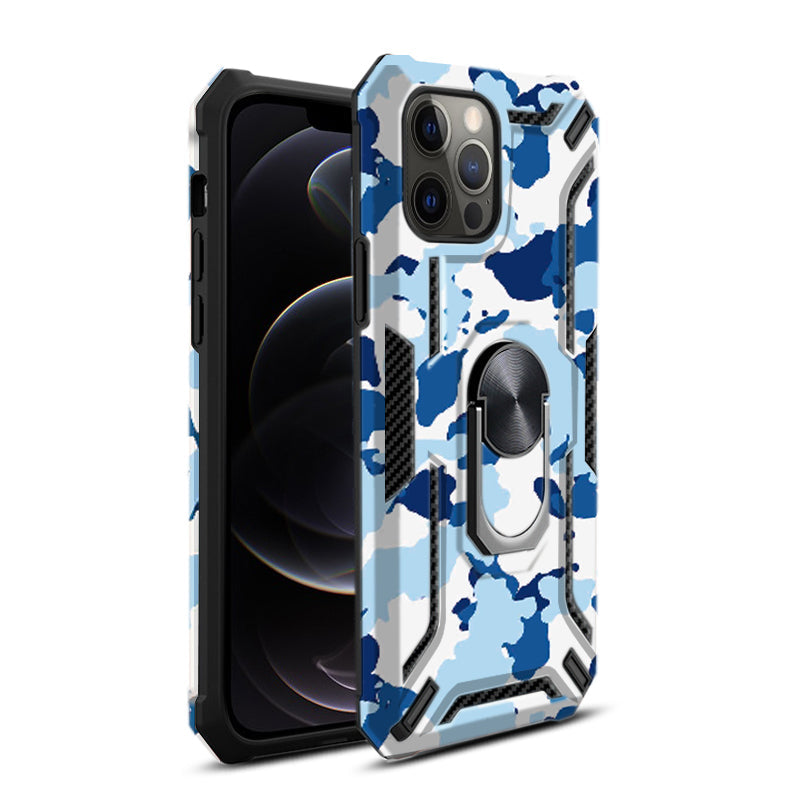 IPHONE 12 PRO Compatible Phone Case with Magnetic Ring Holder For IPHONE 12 PRO MAX In Blue - Heavy Duty Protection by