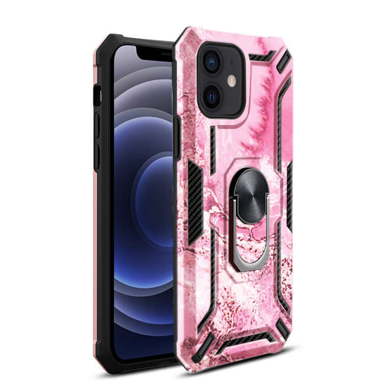 IPHONE 12 MINI Compatible Phone Case with Magnetic Ring Holder For IPHONE 12 MINI In Pink - Shockproof Protection by
