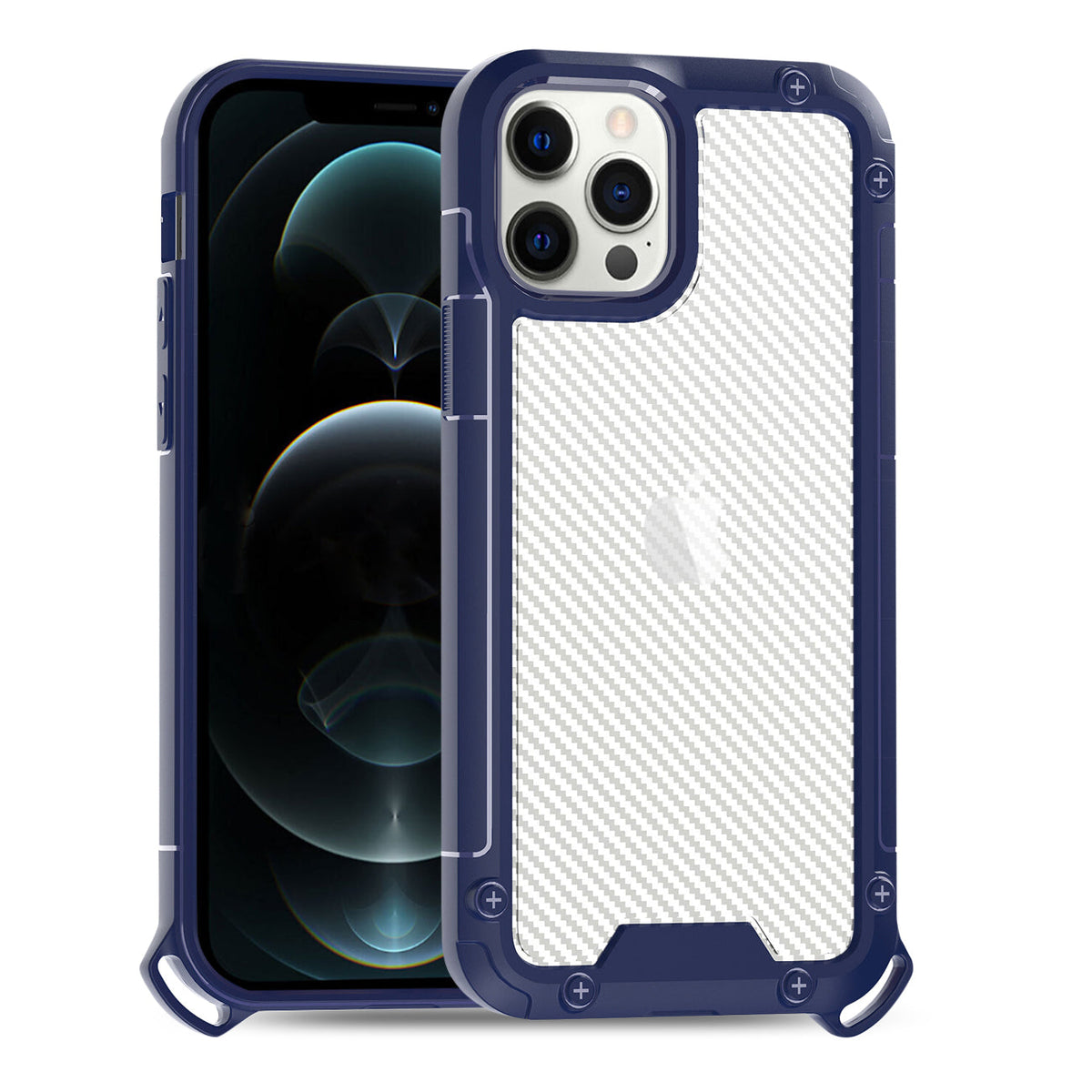 iPhone 12 Pro Compatible Shockproof PC Bumper Case With Carbon Fiber Pattern In Navy For iPhone 12 Pro Max - Premium Protection by