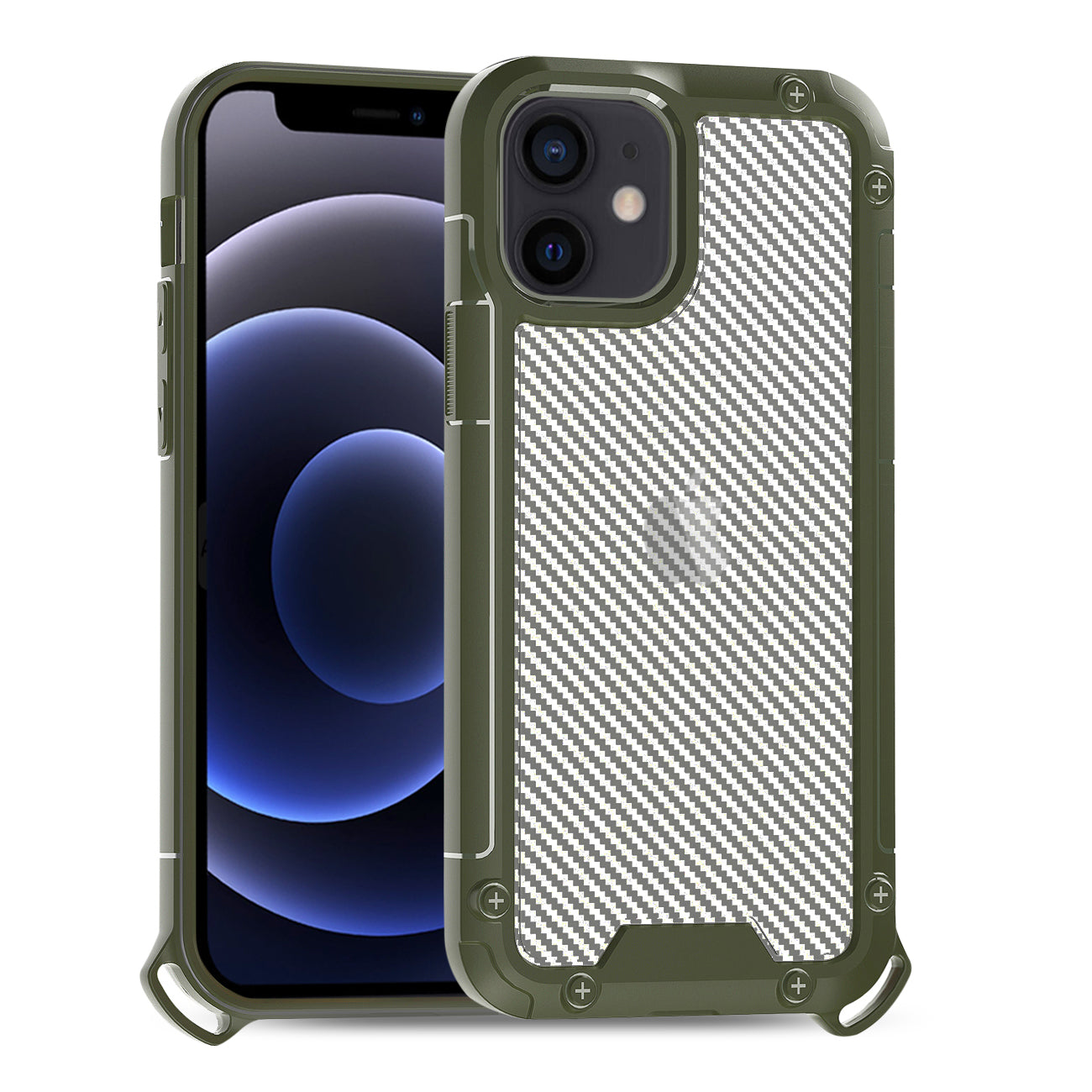 iPhone 12 Mini Compatible Shockproof PC Bumper Case With Carbon Fiber Pattern In Green For iPhone 12 Mini - Heavy Duty Protection by