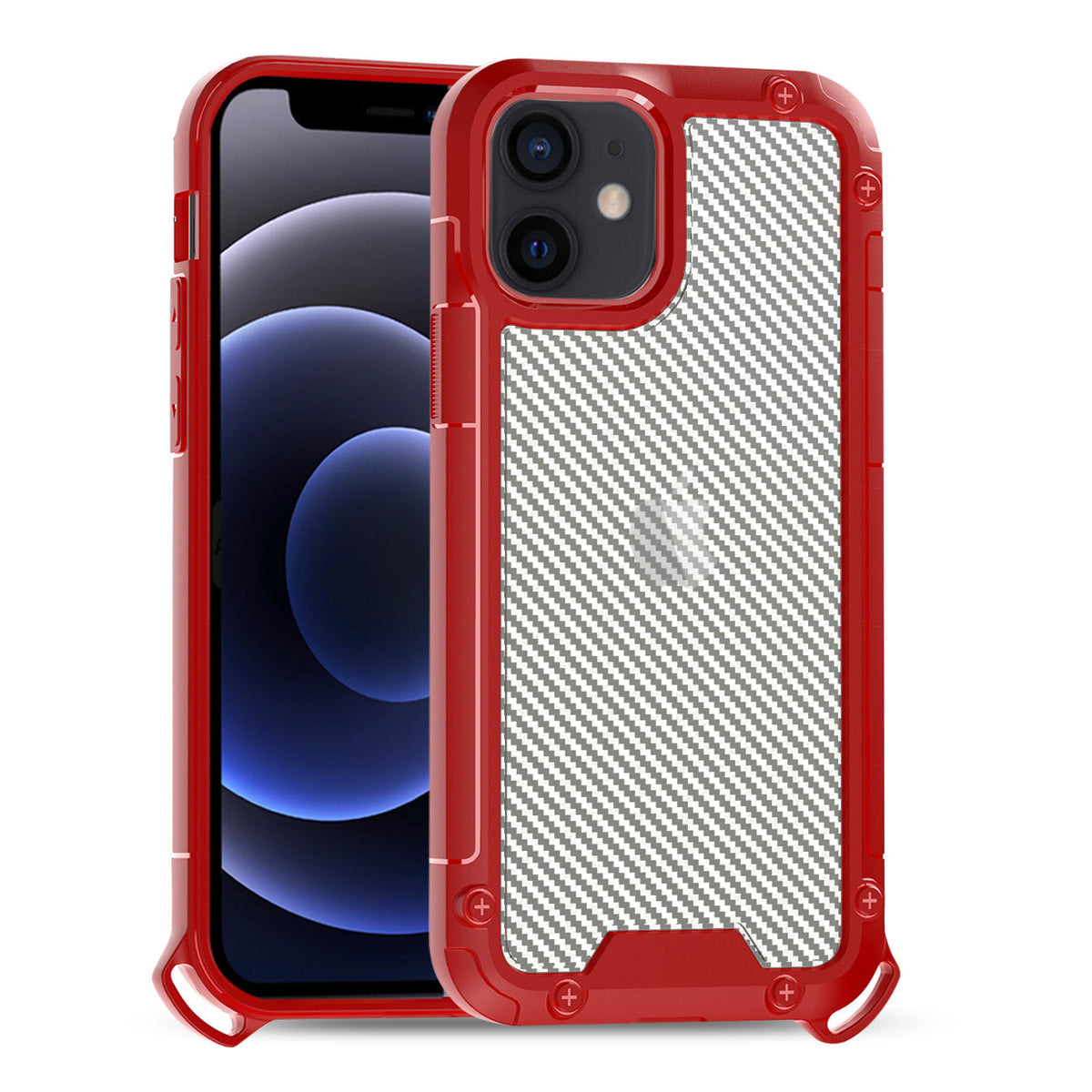 iPhone 12 Mini Compatible Shockproof PC Bumper Case With Carbon Fiber Pattern In Red For iPhone 12 Mini - Ultra-Slim Protection by