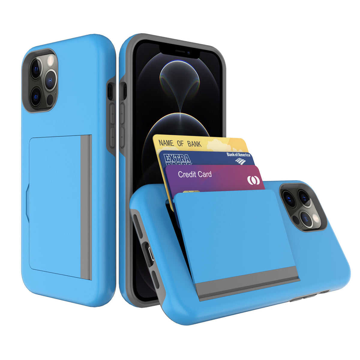 iPhone 12 Pro Compatible TPU PC Hybrid 2-in-1 Flip Card Holder Phone Case for Apple iPhone 12 Pro Max In Blue - Durable Protection by