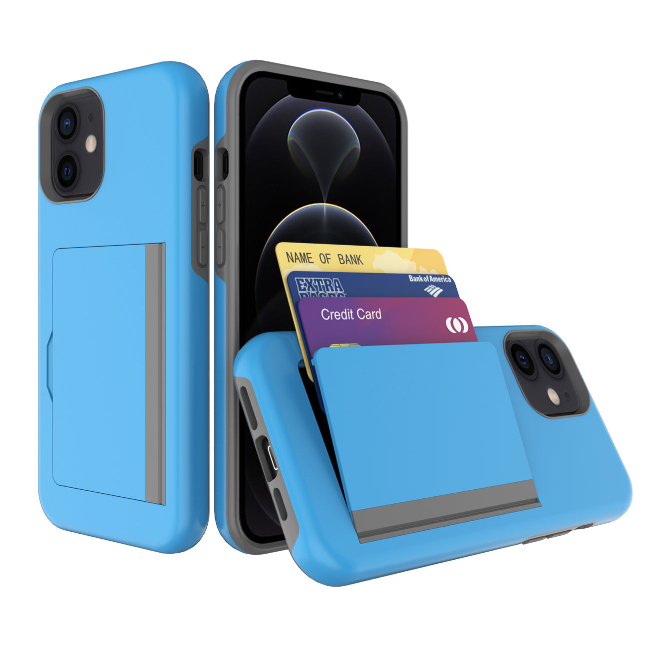 iPhone 12 Mini Compatible TPU PC Hybrid 2-in-1 Flip Card Holder Phone Case for Apple iPhone 12 Mini In Blue - Crystal Clear Protection by
