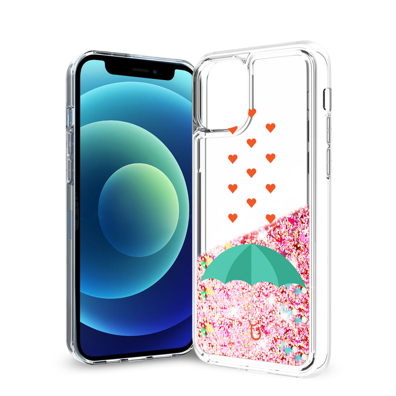 iPhone 12 Mini Glitter Case Moving Quicksand Rainbow Umbrella - Durable & Reliable