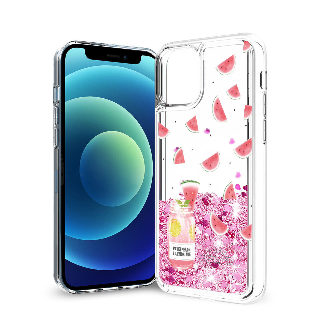 iPhone 12 Mini Glitter Case Moving Quicksand Pink Watermelon - Durable & Reliable