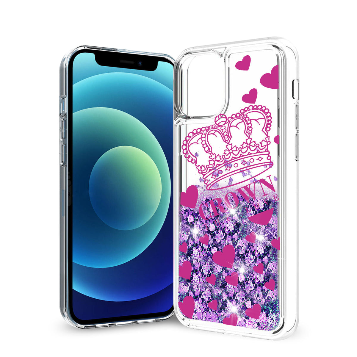 iPhone 12 Mini Glitter Case Moving Quicksand Purple Crown - Durable & Reliable