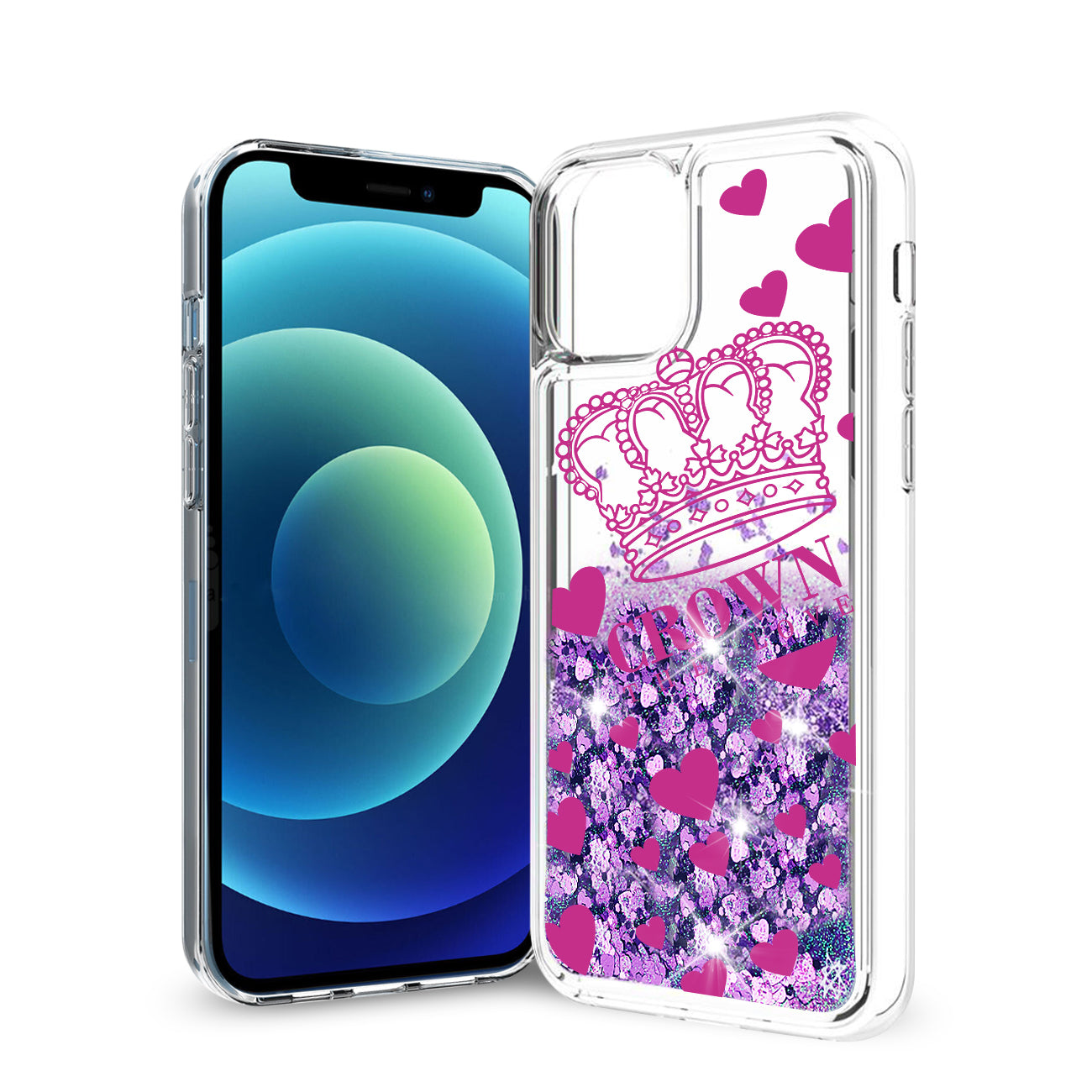 iPhone 12 Mini Glitter Case Moving Quicksand Purple Crown - Durable & Reliable