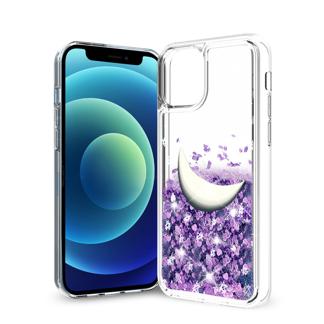 iPhone 12 Mini Glitter Case Moving Quicksand Purple Moon - Ultra-Slim & Reliable