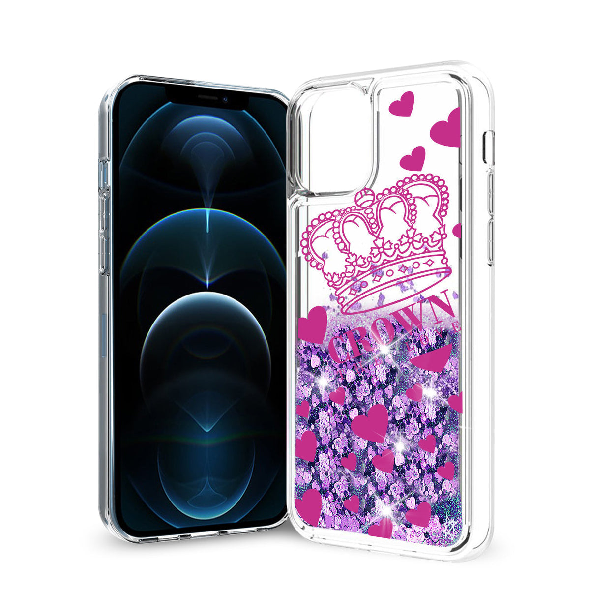 iPhone 12 / 12 Pro Glitter Case Moving Quicksand Purple Crown - Ultra-Slim & Reliable