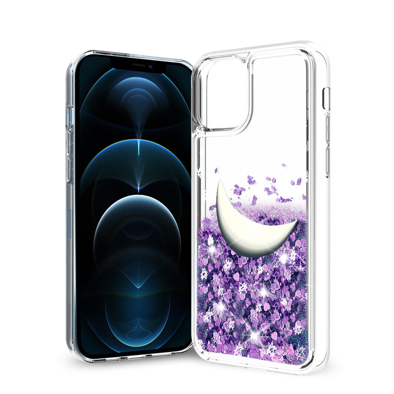iPhone 12 / 12 Pro Glitter Case Moving Quicksand Purple Moon - Durable & Reliable