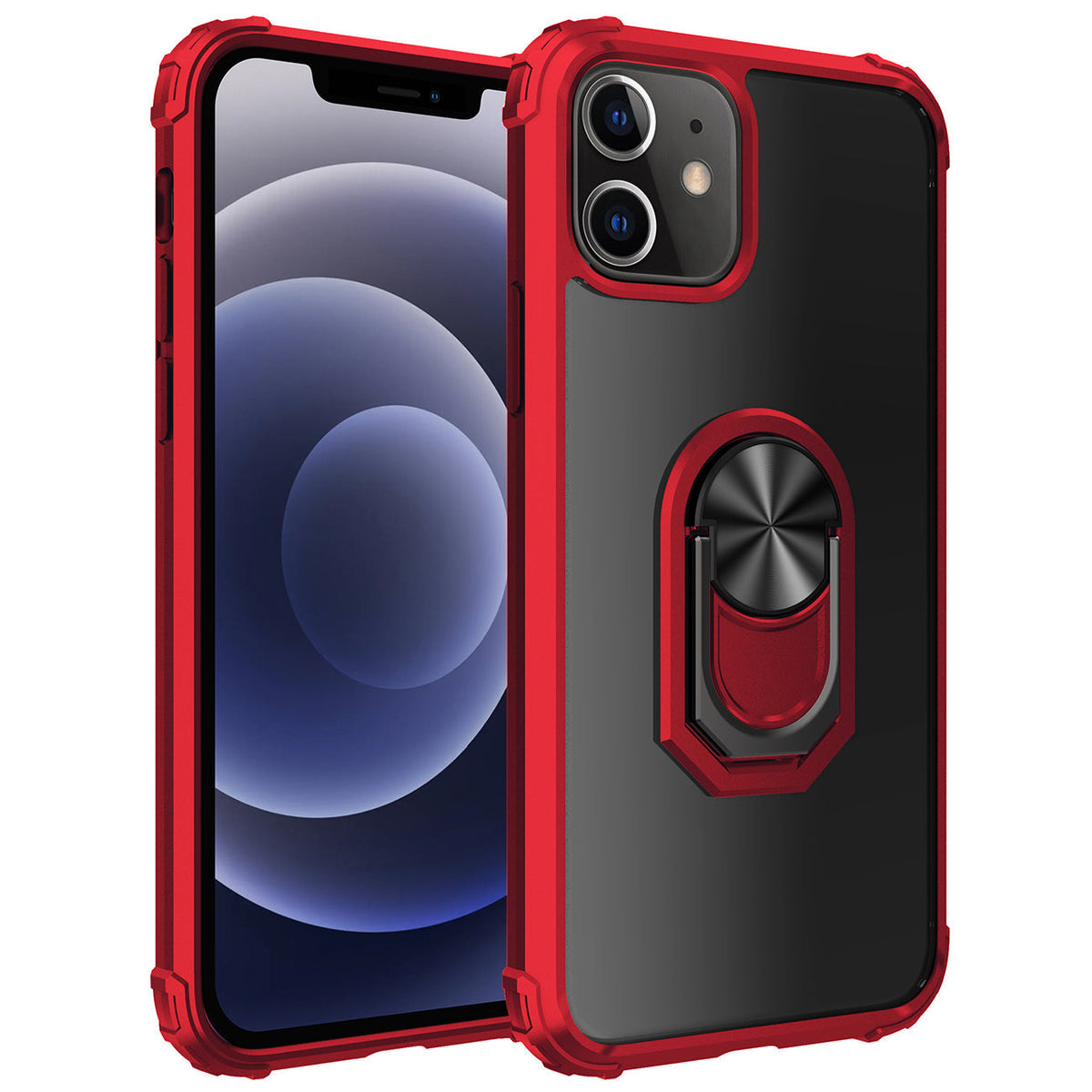 IPHONE 12 MINI Compatible Kickstand Ring Holder TPU Shockproof Case With Magnetic Car MountAPPLE IPHONE 12 MINI In Red - Heavy Duty Protection by