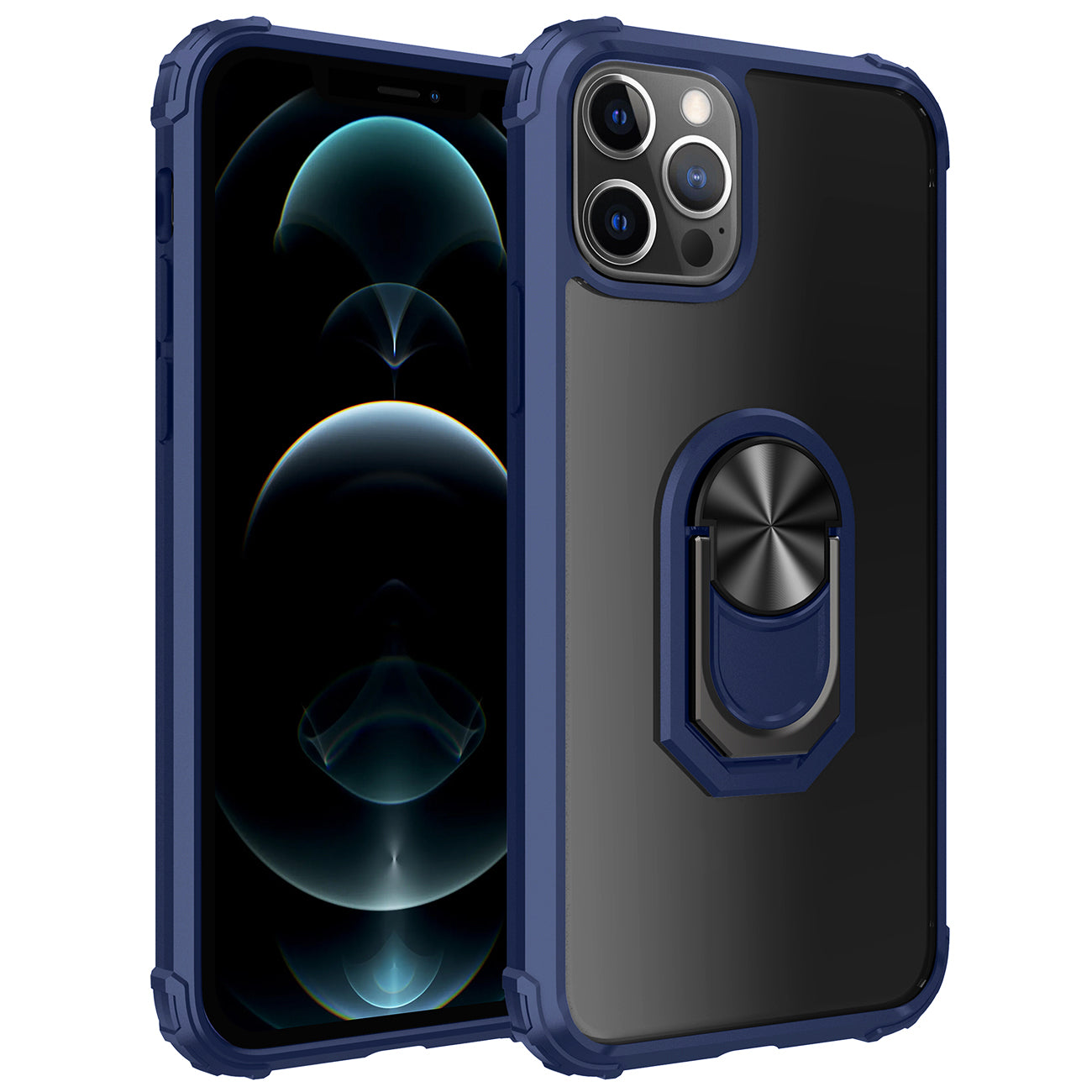 IPHONE 12 Compatible Kickstand Ring Holder TPU Shockproof Case With Magnetic Car MountAPPLE IPHONE 12/IPHONE 12 PRO In Blue - Crystal Clear Protection by